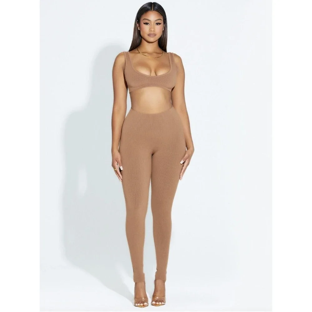 NEW naked wardrobe snatched Brown High Waist women's Leggings 86% rayon Sz S - Picture 2 of 11